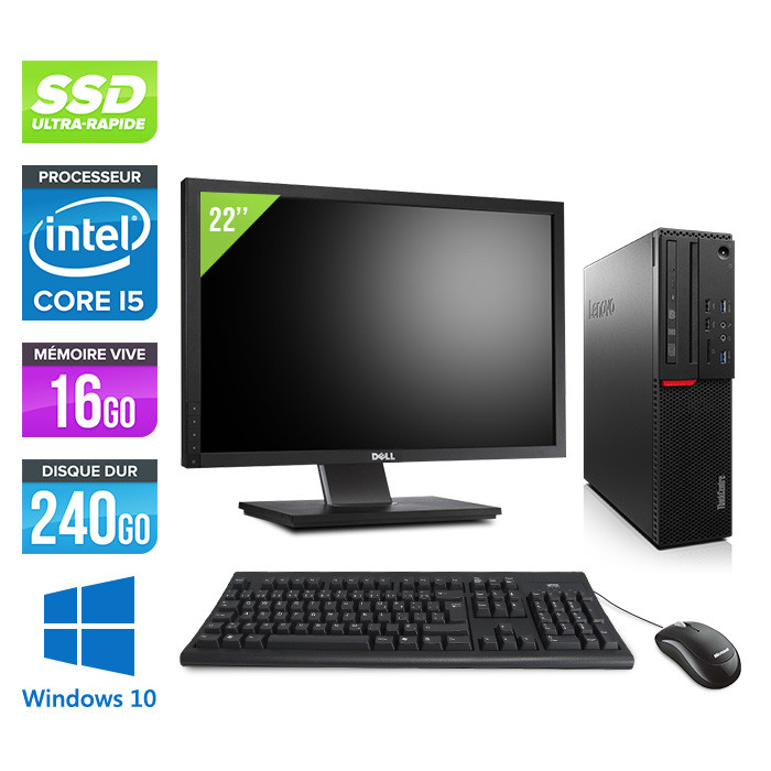 Pack Lenovo ThinkCentre M800 SFF - i5 - 16Go - 240 SSD - Windows 10 - Ecran 22 pouces