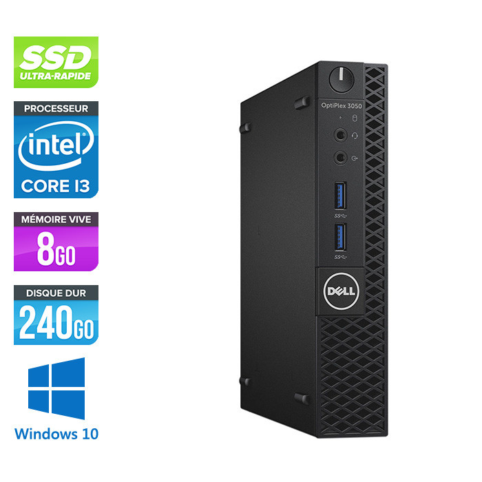 Pc de bureau reconditionné - Dell Optiplex 3050 Micro - Intel Core i3-7100 - 8Go - 240Go SSD - W10