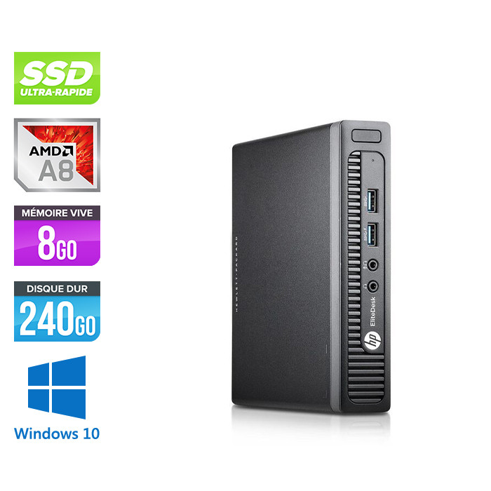 Mini PC bureau reconditionné - HP EliteDesk 705 G2 DM - A8 - 8Go - SSD 240 Go - W10
