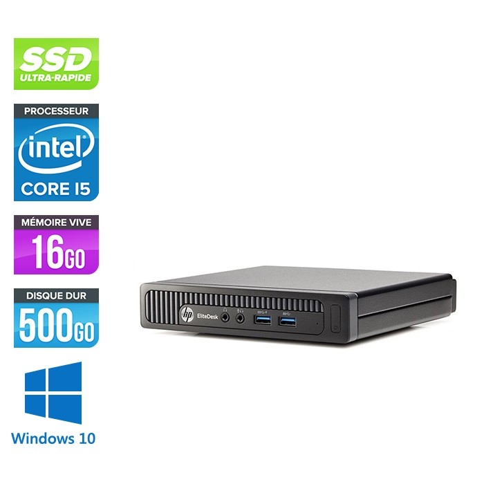 Ordinateur de bureau - HP EliteDesk 800 G1 DMreconditionné - i5 - 16Go - 500Go SSD - Windows 10