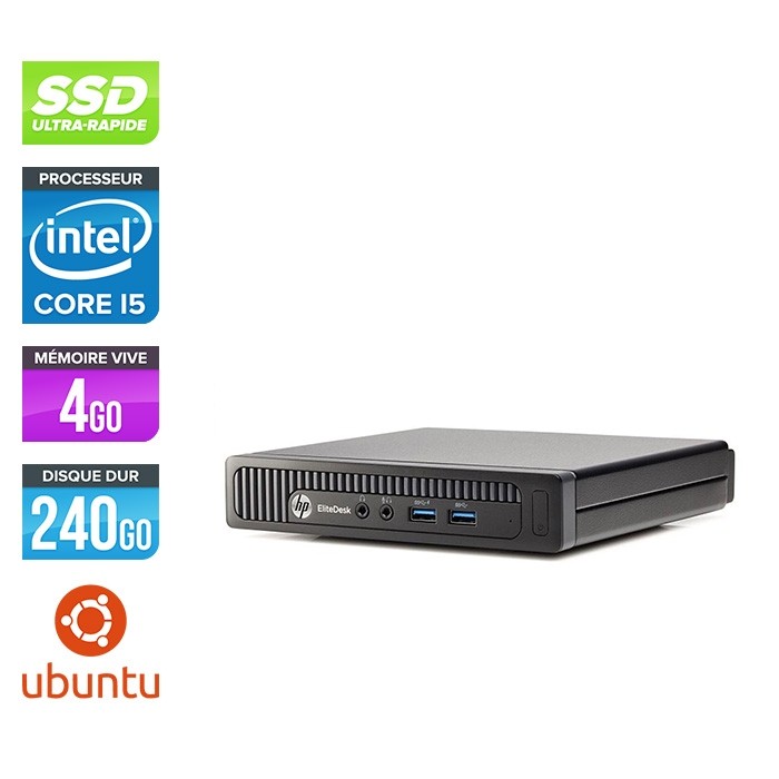 Ordinateur de bureau - HP EliteDesk 800 G1 DMreconditionné - i5 - 4Go - SSD 240 Go - Ubuntu / Linux