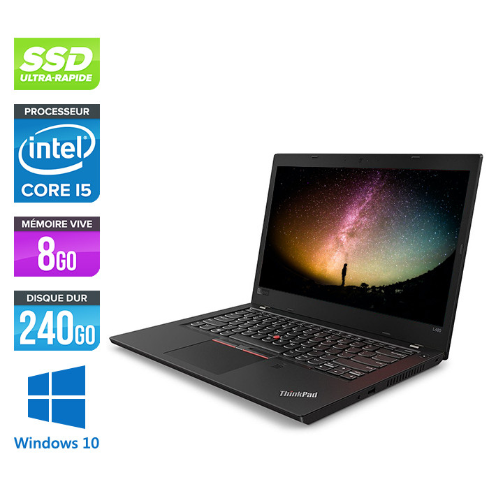 Pc portable reconditionné - Lenovo ThinkPad L480 - Intel Core i5-8250U - 8Go de RAM - 240 Go SSD - W10