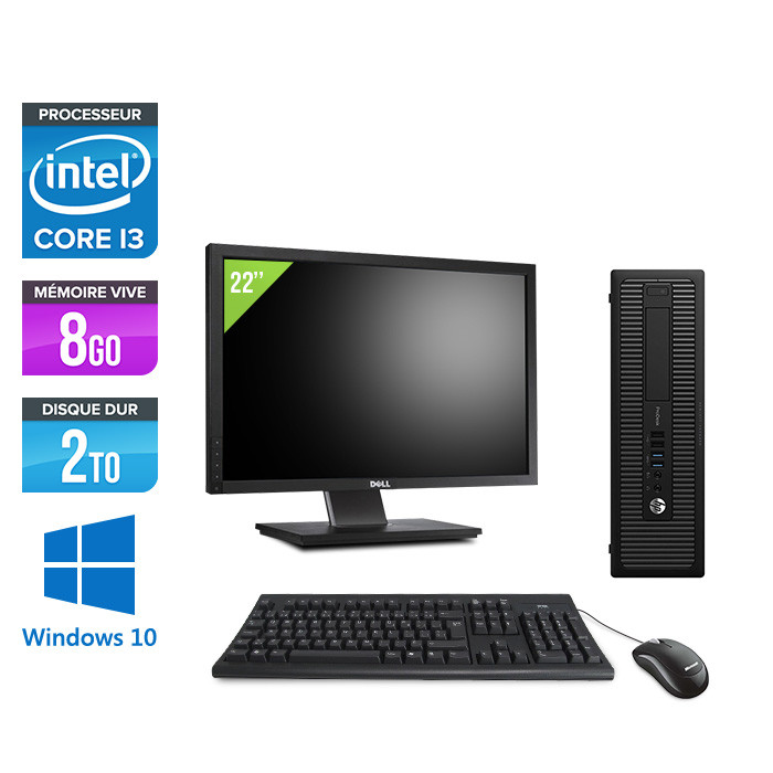Pack HP 600 G1 SFF + Écran 22" - i3 - 8Go - 2 To HDD - W10