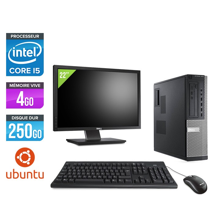 Dell Optiplex 7010 Desktop + Ecran 22'' - Core i5 - 4Go - 250Go - Linux