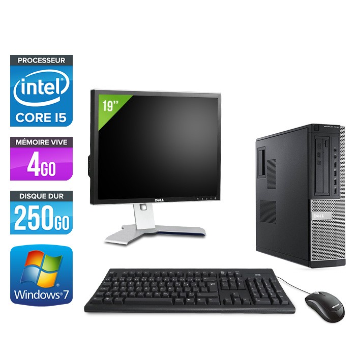 Dell Optiplex 7010 Desktop + Ecran 19'' - Core i5 - 4Go - 250Go - Windows 7