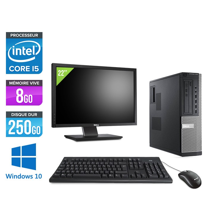 Dell Optiplex 7010 Desktop + Ecran 22'' - Core i5 - 8Go - 250Go - Windows 10