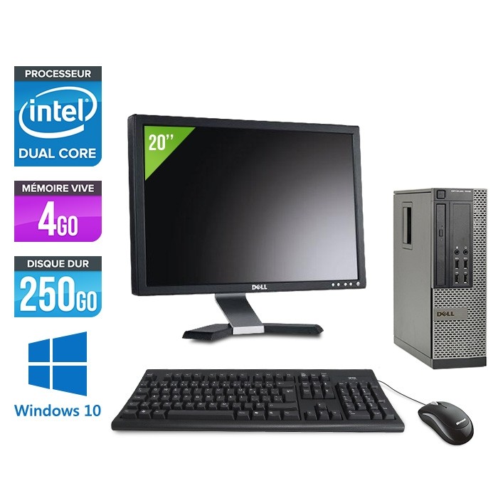 Dell Optiplex 7010 SFF + Ecran 20'' - Pentium G2020 - 4Go - 250Go - Windows 10 Pro