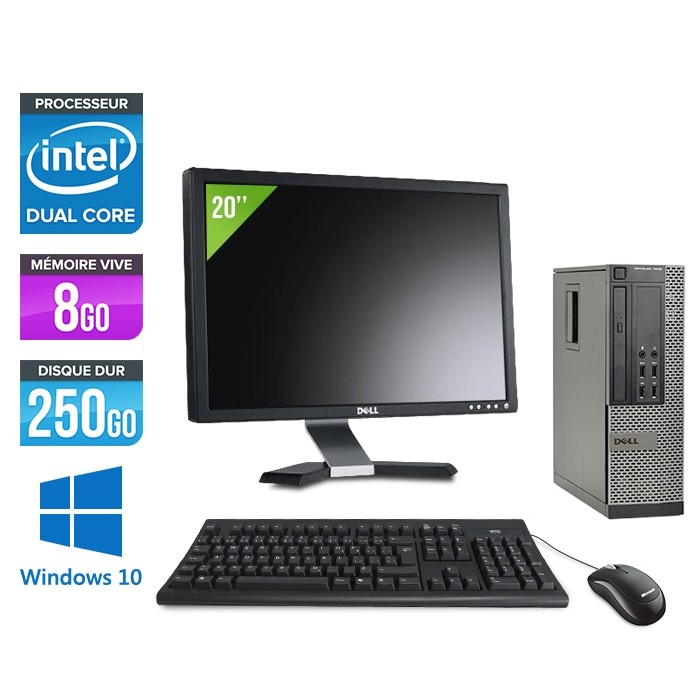 Dell Optiplex 7010 SFF + Ecran 20'' - Pentium G2020 - 8Go - 250Go - Windows 10 Pro