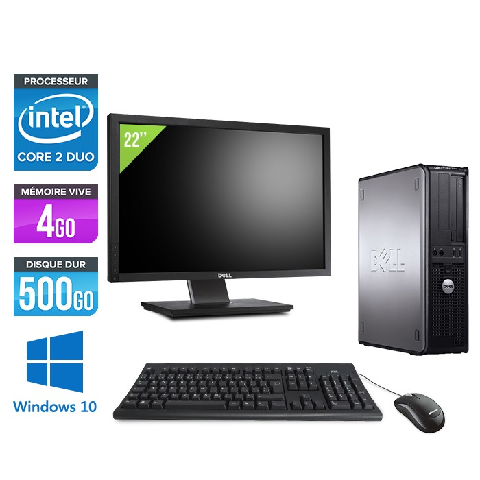 Dell Optiplex 780 Desktop - E7500 - 4Go - 500Go - Windows 10 - Ecran 22 pouces