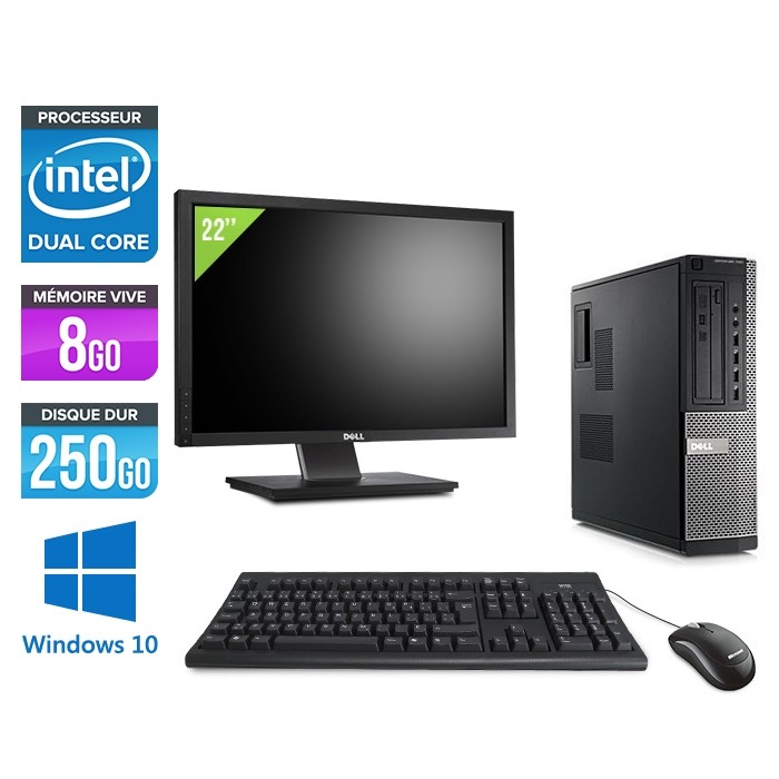 Dell Optiplex 790 Desktop + Ecran 22'' - G630 - 8Go - 250Go HDD - Windows 10 Professionnel