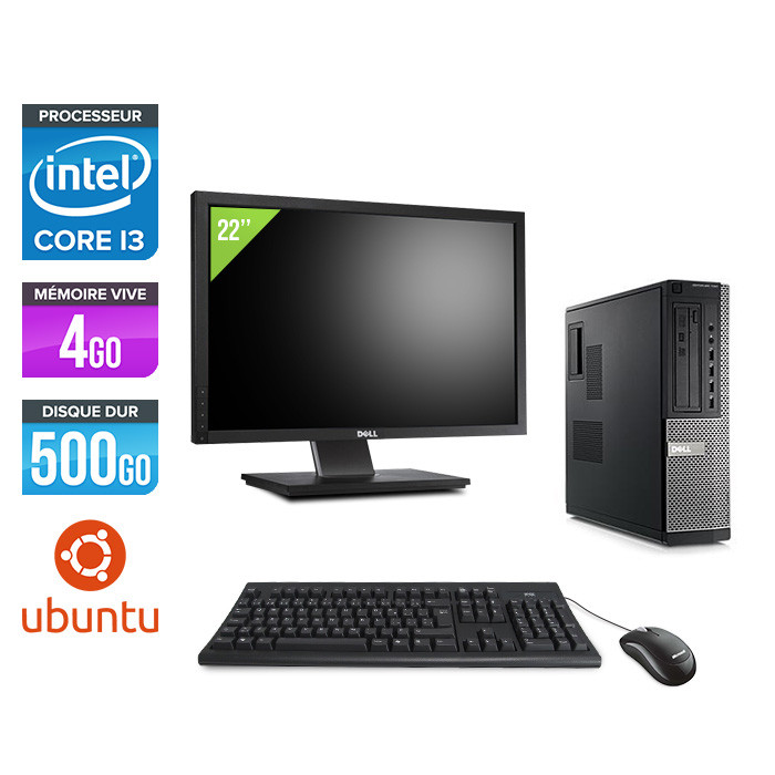 Dell Optiplex 790 Desktop + Ecran 22'' - i3 - 4Go - 500Go HDD - Linux / Ubuntu