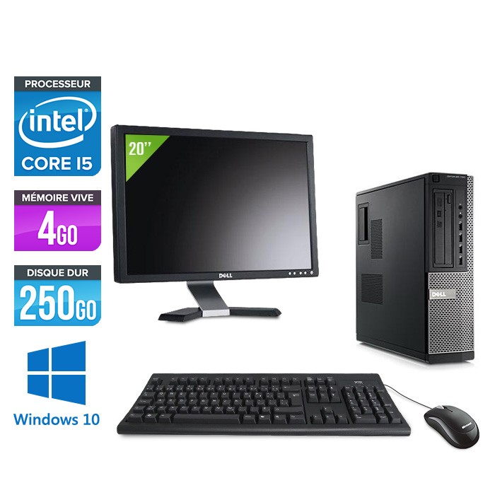 Dell Optiplex 790 Desktop + Ecran 20'' - i5 - 4Go - 250Go HDD - Windows 10 Professionnel