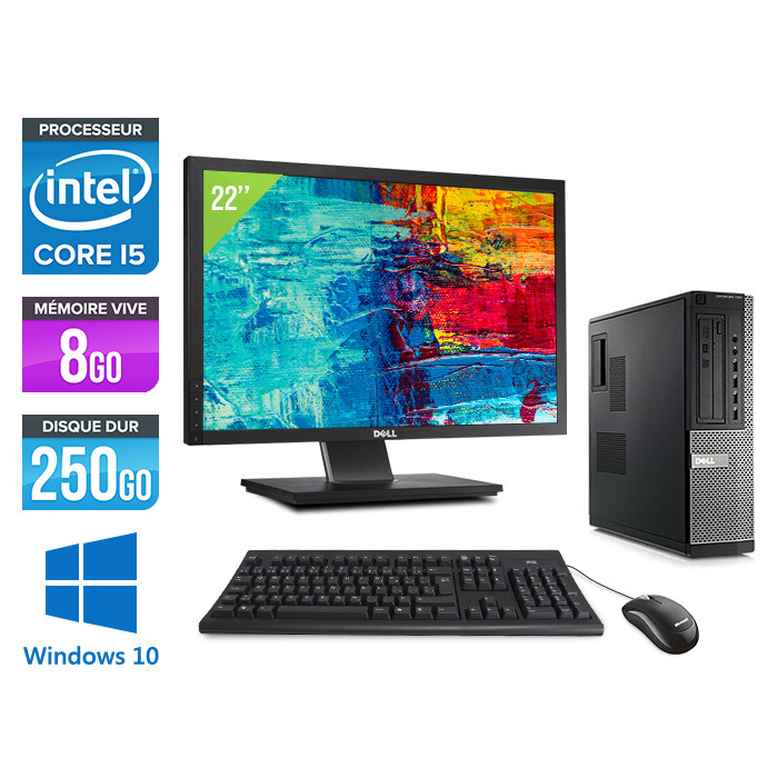 Dell Optiplex 790 Desktop + Ecran 22'' - i5 - 8Go - 250Go HDD - Windows 10 Professionnel