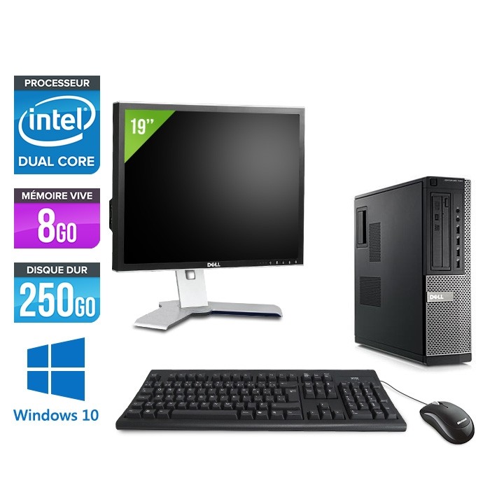 Dell Optiplex 790 Desktop + Ecran 19'' - G630 - 8Go - 250Go HDD - Windows 10 Professionnel