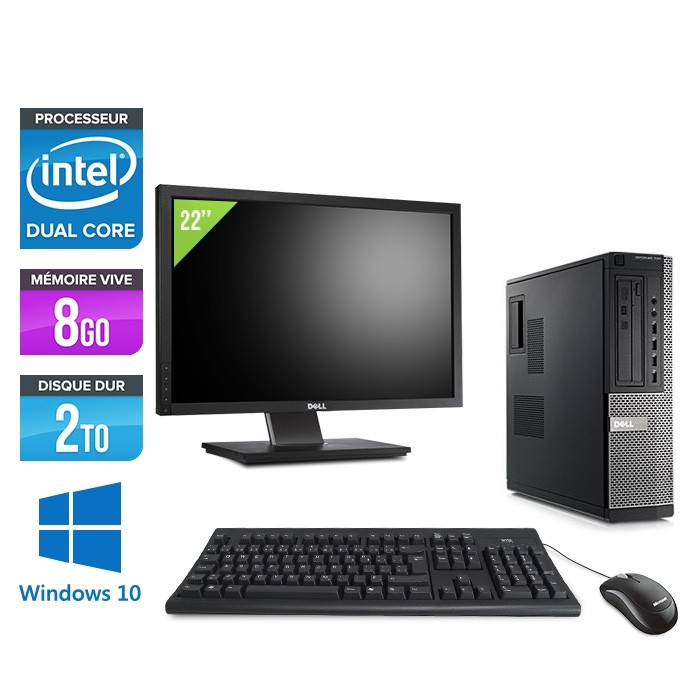 Dell Optiplex 790 Desktop + Ecran 22'' - G630 - 8Go - 2To HDD - Windows 10 Professionnel
