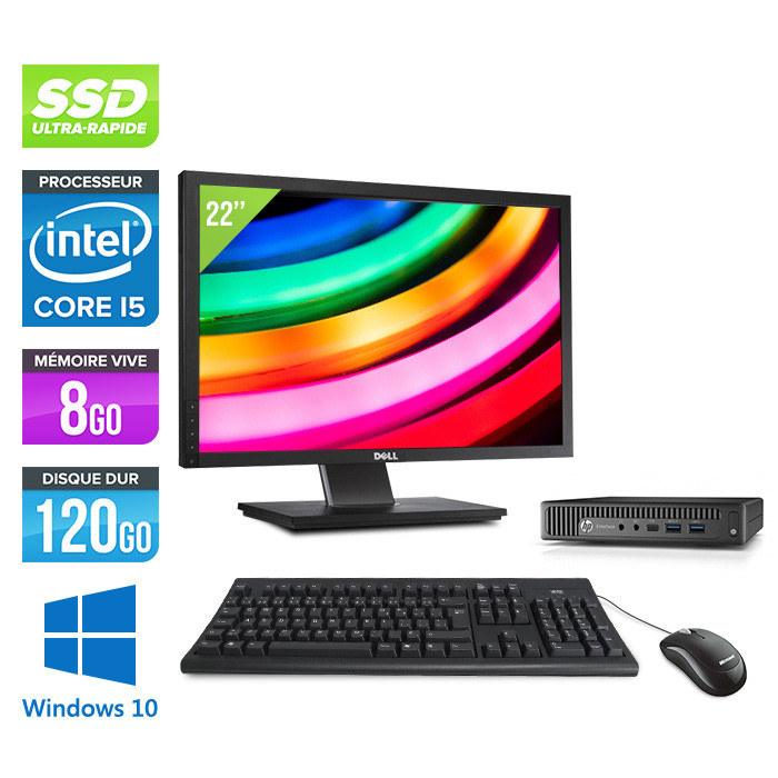 Pc de bureau HP EliteDesk 600 G1 desktop mini reconditionné - i5 - 8Go DDR4 - 120Go SSD - Windows 10 - Ecran 22