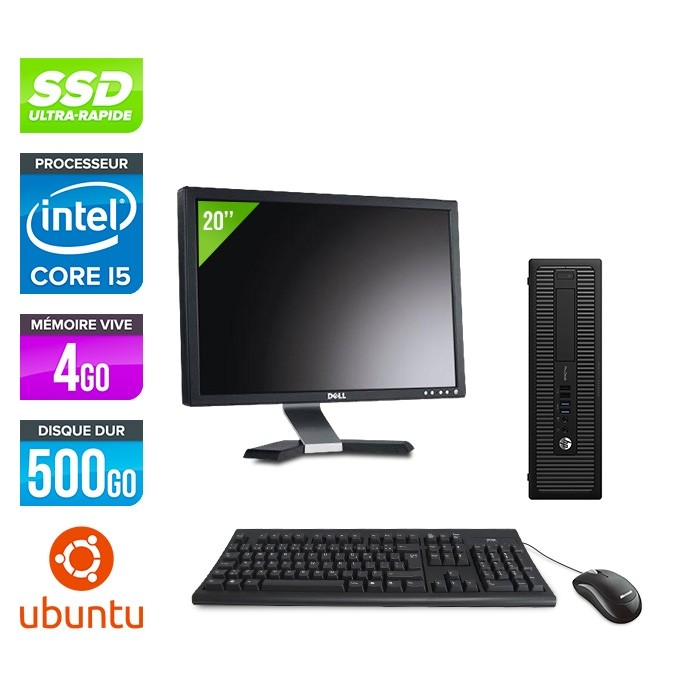 HP ProDesk 600 G2 SFF - i5-6500 - 4Go DDR4 - SSD 500Go - Ubuntu / Linux - ecran 20