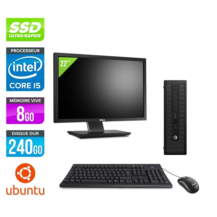 HP ProDesk 600 G2 SFF - i5-6500 - 8Go DDR4 - SSD 240Go - Ubuntu / Linux - ecran 22