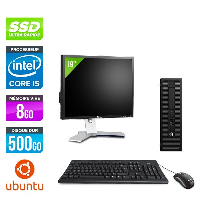 HP ProDesk 600 G2 SFF - i5-6500 - 8Go DDR4 - SSD 500Go - Ubuntu / Linux - ecran 19