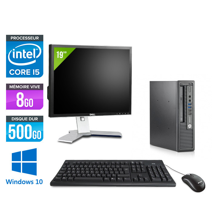 Ordinateur de bureau - HP EliteDesk 800 G1 SFF reconditionné - i5 - 8Go - 500Go HDD - Windows 10 + Ecran 19"