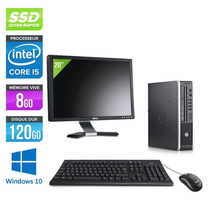 Pc de bureau reconditionné - HP Elite 8300 USDT - 8Go - 240Go SSD - Windows 10 + Ecran 20