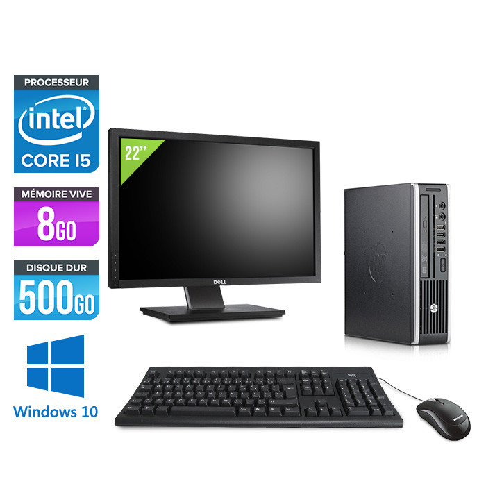 Pc de bureau reconditionné - HP Elite 8300 USDT - 8Go - 500Go HDD - Windows 10 + Ecran 22