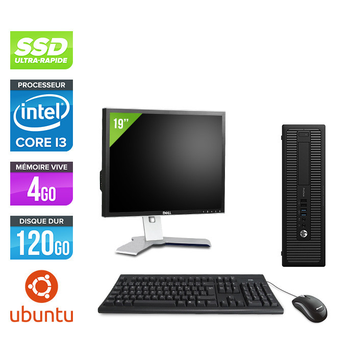 Pack HP 600 G1 SFF + Écran 19" - i3 - 4Go - 120Go SSD - Ubuntu / Linux