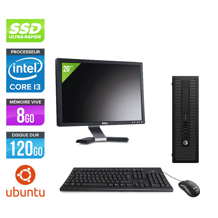 Pack HP 600 G1 SFF + Écran 20" - i3 - 8Go - 120Go SSD - Ubuntu / Linux