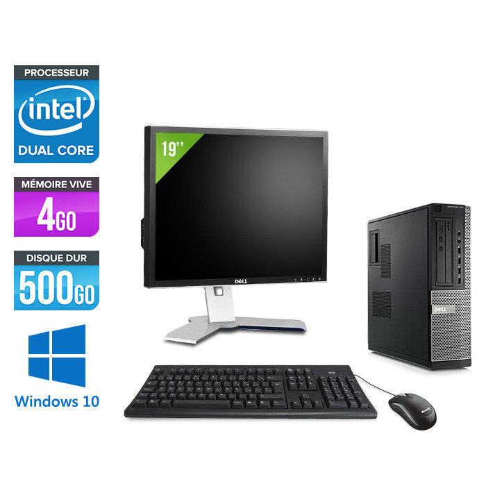Pack PC bureau reconditionné + Écran 19" - Dell Optiplex 790 Desktop + Ecran 19'' - G630 - 4Go - 500Go HDD - Windows 10