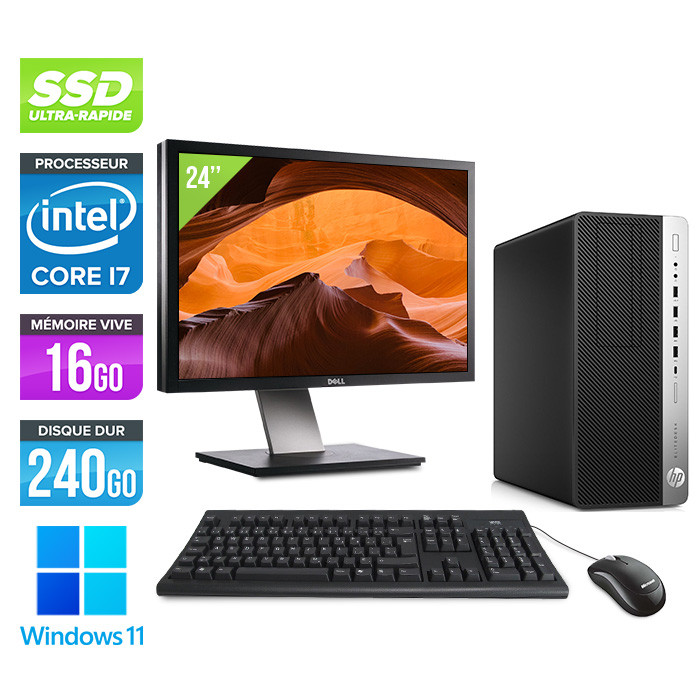 Pack Pc avec écran reconditionné HP EliteDesk 800 G4 SFF + Écran 24" - i7 - 16Go DDR4 - 240Go SSD - Windows 11