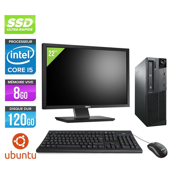 Pack Lenovo ThinkCentre M81 SFF - i5 - 8Go - SSD 120 Go - Ecran 22 - Ubuntu / Linux