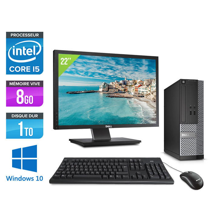 Pack PC bureau avec écran reconditionné pas cher - Dell Optiplex 3020 SFF + écran 22" - i5 - 8Go - 1 To HDD- W10