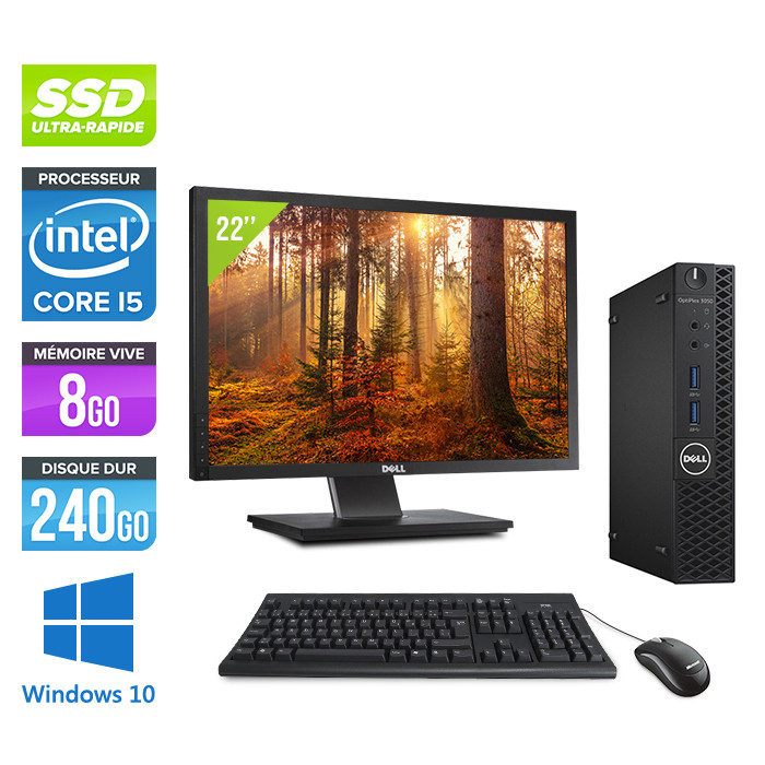 Pack PC bureau reconditionné Dell Optiplex 3050 Micro + Écran 22 - Intel  Core i5-6500T - 8 Go - 240Go SSD - Windows 10 - Trade Discount