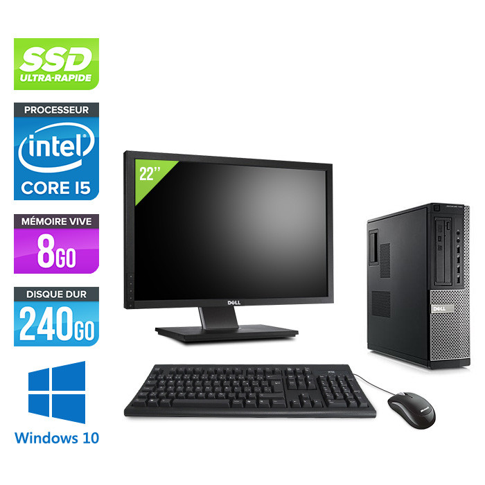 Pc bureau reconditionné - Dell Optiplex 790 Desktop + Ecran 22'' - i5 - 8Go - SSD 240 Go - Windows 10
