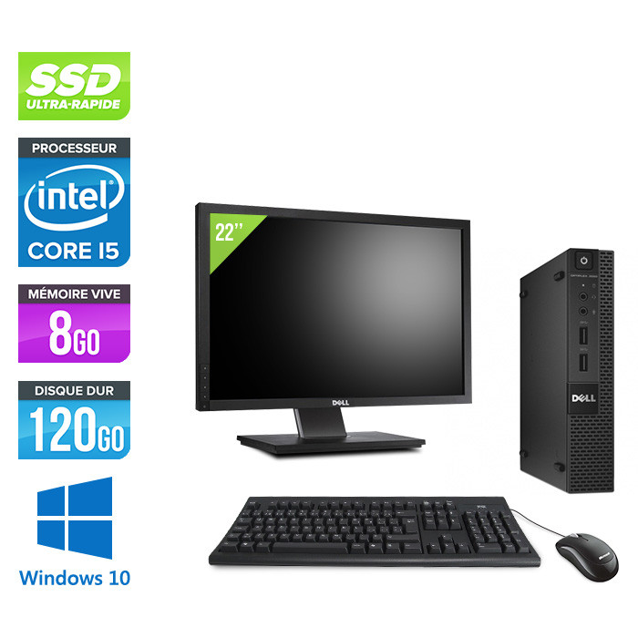 Pack PC de bureau reconditionné + Écran 22 - Dell Optiplex 3020 Micro -  Intel Core i5-4590T - 8 Go - SSD 120 Go - Windows 10 - Trade Discount