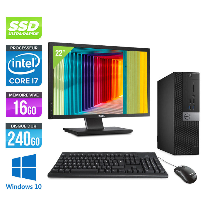Pack PC de bureau reconditionné Dell Optiplex 3040 SFF + Écran 22" - Core i7 - 16Go - SSD 240Go - W10
