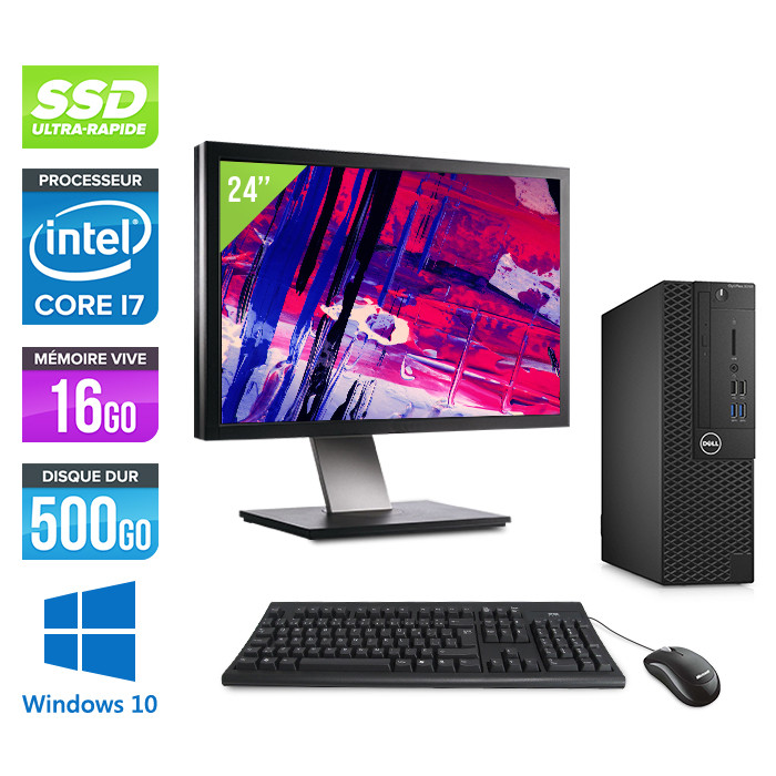 Pc de bureau Dell 3050 SFF - Intel Core i7-6700 - 16Go - 240Go SSD - W10 - Ecran 24