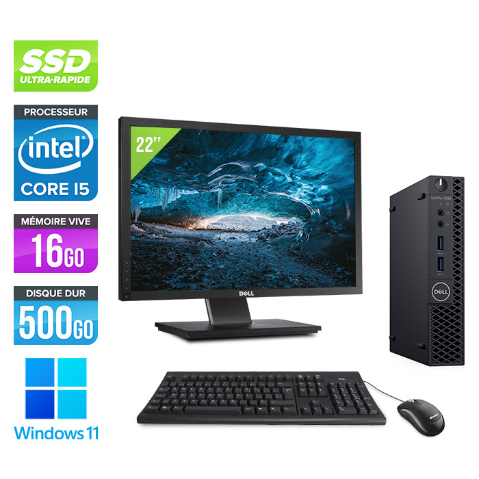 Pack PC bureau reconditionné Dell Optiplex 3060 Micro + Écran 22 - Intel  Core i5 - 16Go - 500Go SSD - Windows 11 - Trade Discount