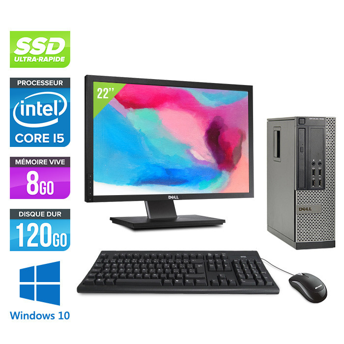 Dell Optiplex 7010 SFF + Ecran 22'' - i5 - 8Go - 120Go SSD - Windows 10