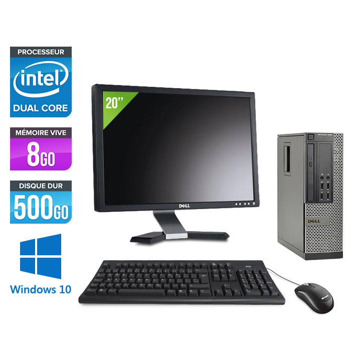 Dell Optiplex 7010 SFF + Ecran 20'' - Pentium G2020 - 8Go - 500Go - Windows 10