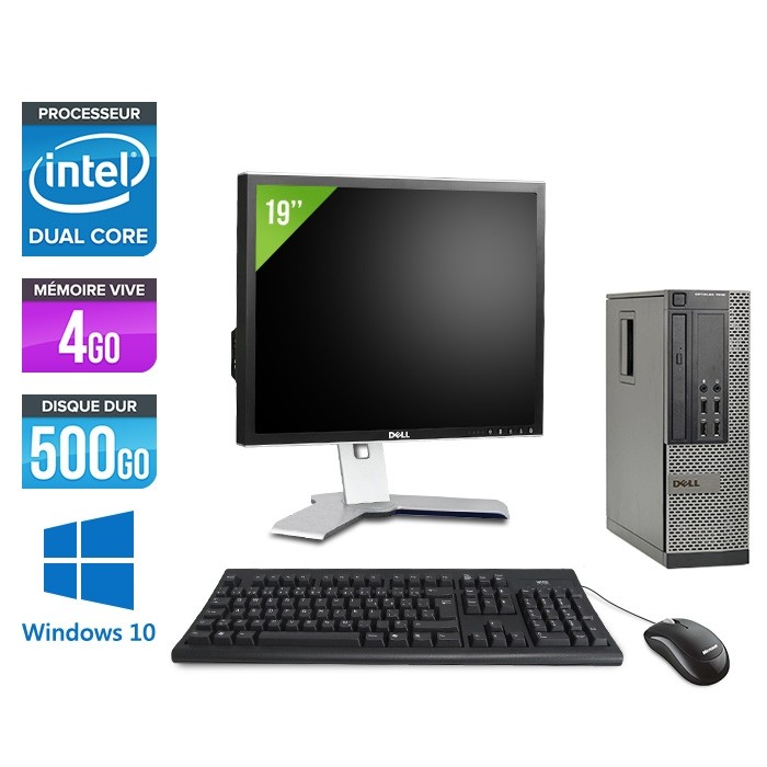 Pc de bureau reconditionné - Dell Optiplex 7010 SFF + Ecran 19'' - Pentium G645 - 4Go - 500Go HDD - Windows 10