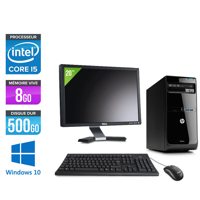 Pack PC bureau reconditionné HP Pro 3400 Tour - i5 - 4Go - 500Go HDD -  Windows 10 - Écran 20 - Trade Discount.