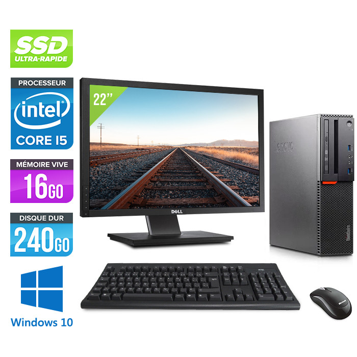 Pack Pc bureau reconditionné - Lenovo M73 SFF + Écran 22" - i5 - 16 Go - 240 Go SSD - Windows 10