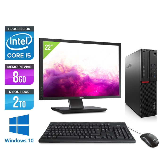 Pack Lenovo ThinkCentre M800 SFF - i5 - 8Go - 2To HDD - Windows 10 - Ecran 22 pouces