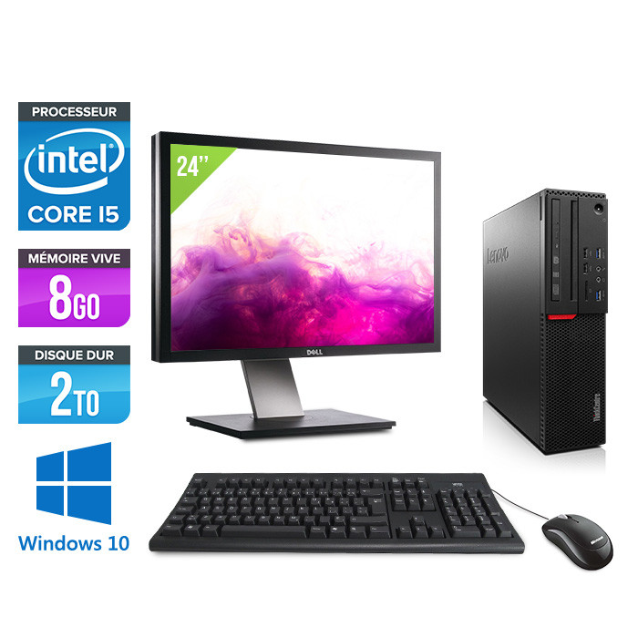 Pack Lenovo ThinkCentre M800 SFF - i5 - 8Go - 2To HDD - Windows 10 - Ecran 24 pouces
