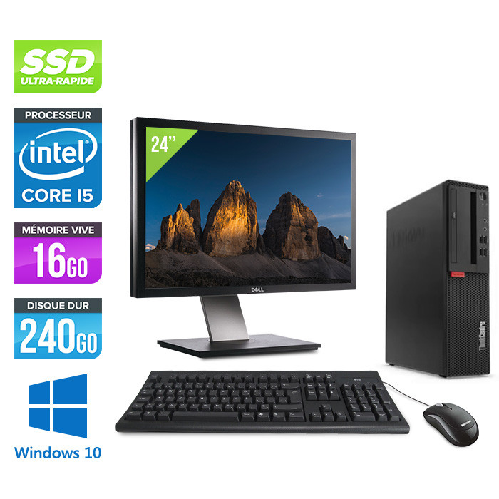 Pack PC bureau reconditionné - Lenovo ThinkCentre M910S SFF + Écran 24" - i5 - 16 Go - SSD 240 Go - Windows 10