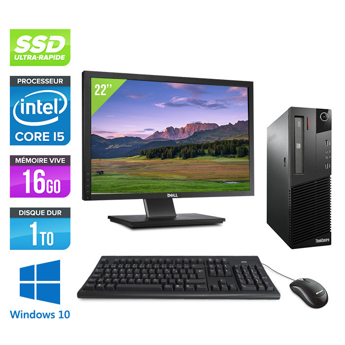 Pack PC de bureau avec écran reconditionné - Lenovo ThinkCentre M93P SFF - i5 - 16Go - 1 To SSD - Windows 10