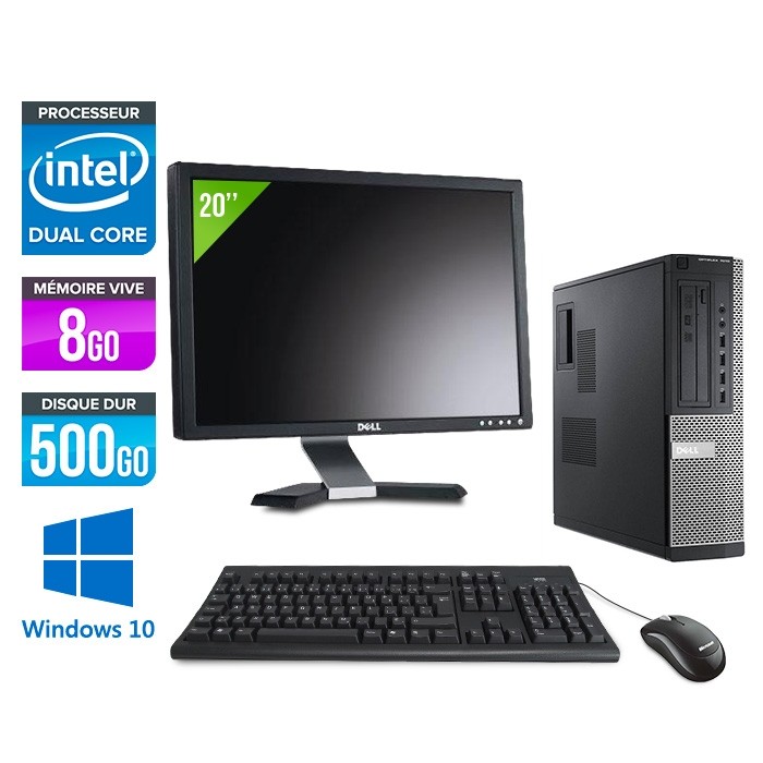 Pc de bureau - Dell Optiplex 7010 DT + Ecran 20'' - Pentium G645 - 8Go - 500Go HDD - Windows 10