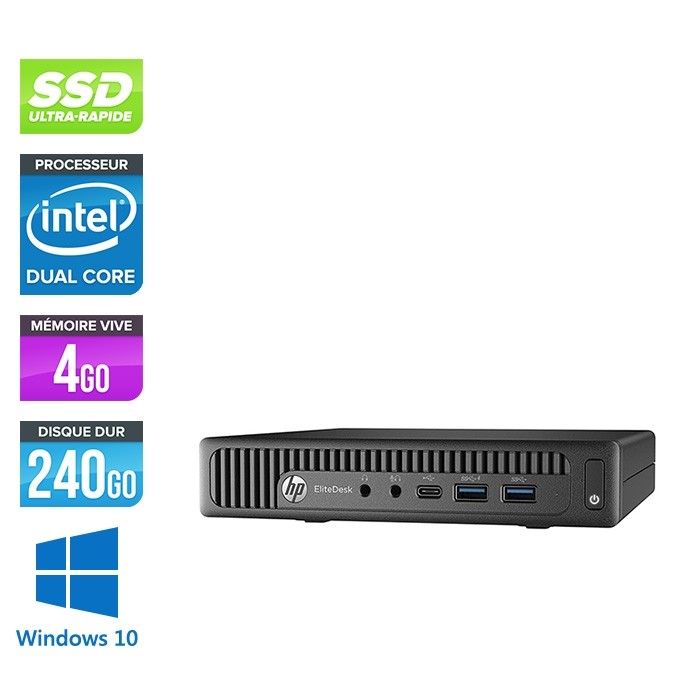 Pc de bureau HP EliteDesk 800 G2 DM reconditionné - G440T - 4Go DDR4 - 240Go SSD - Windows 10