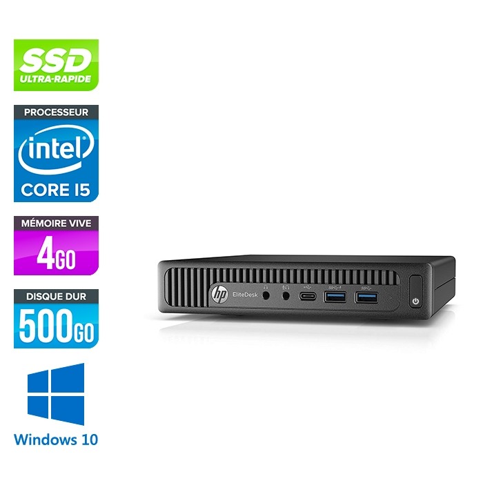 Pc de bureau HP EliteDesk 800 G2 USDT reconditionné - i5 - 4Go DDR4 - 500Go SSD - Windows 10